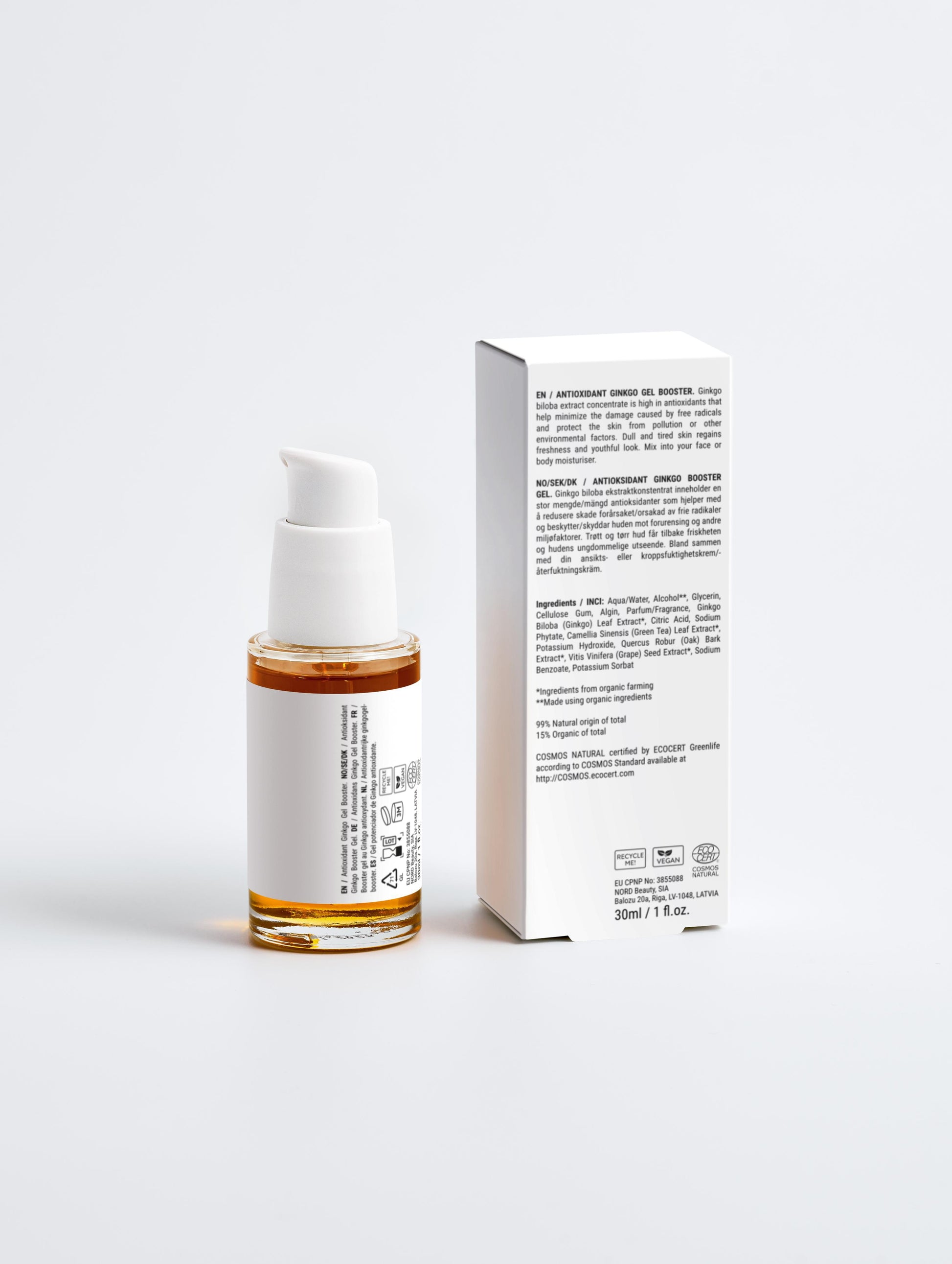 Gel visage antioxydant au Ginkgo Biloba OW Signature – flacon blanc transparent

