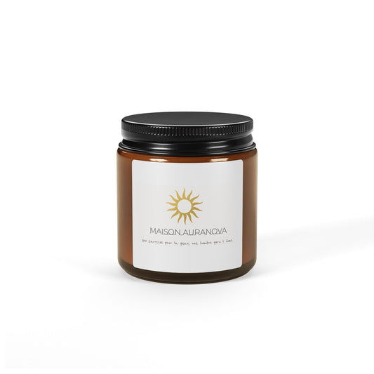 Bougie parfumée naturelle en cire de soja – pot ambré élégant – MaisonAuraNova

