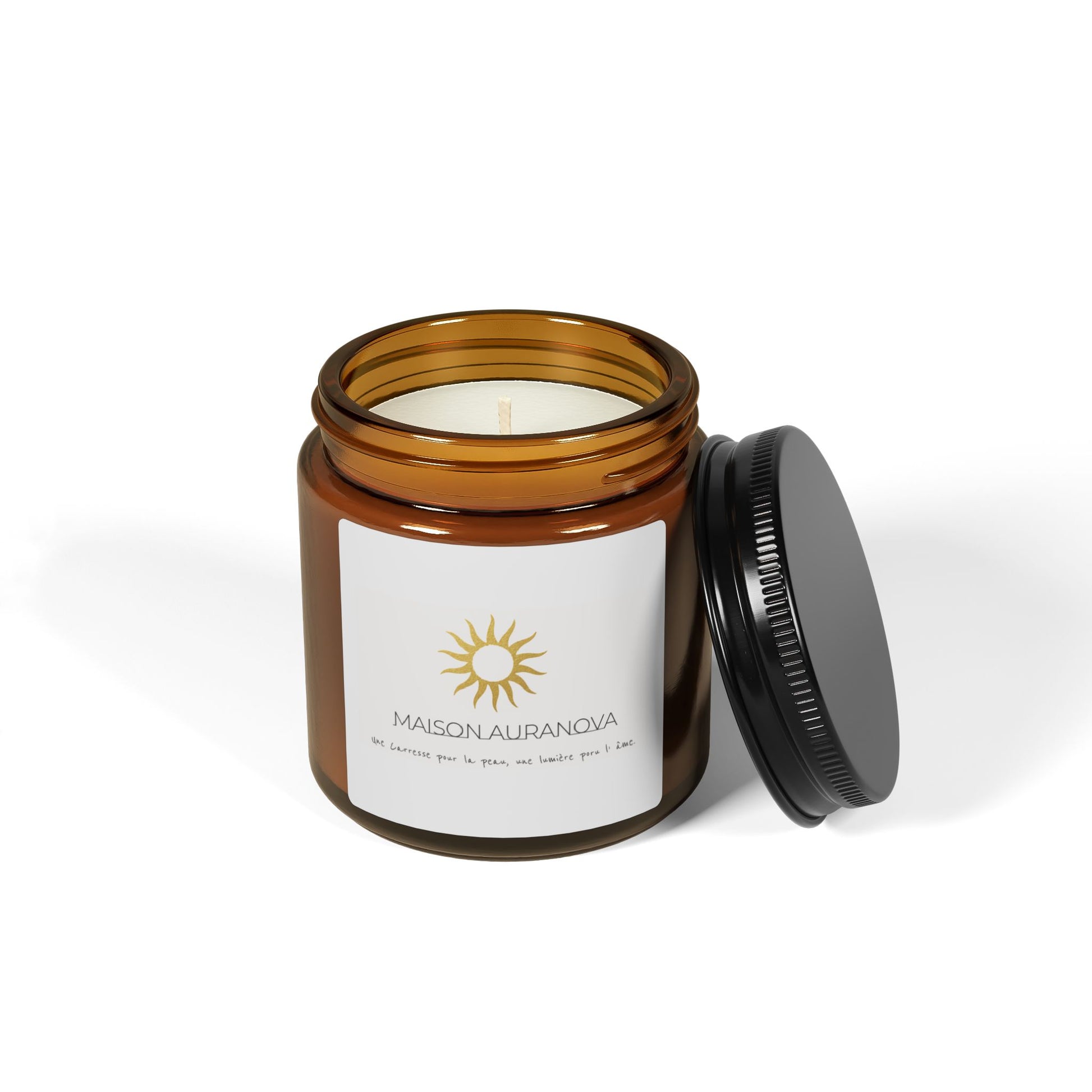 Bougie parfumée naturelle en cire de soja – pot ambré élégant – MaisonAuraNova