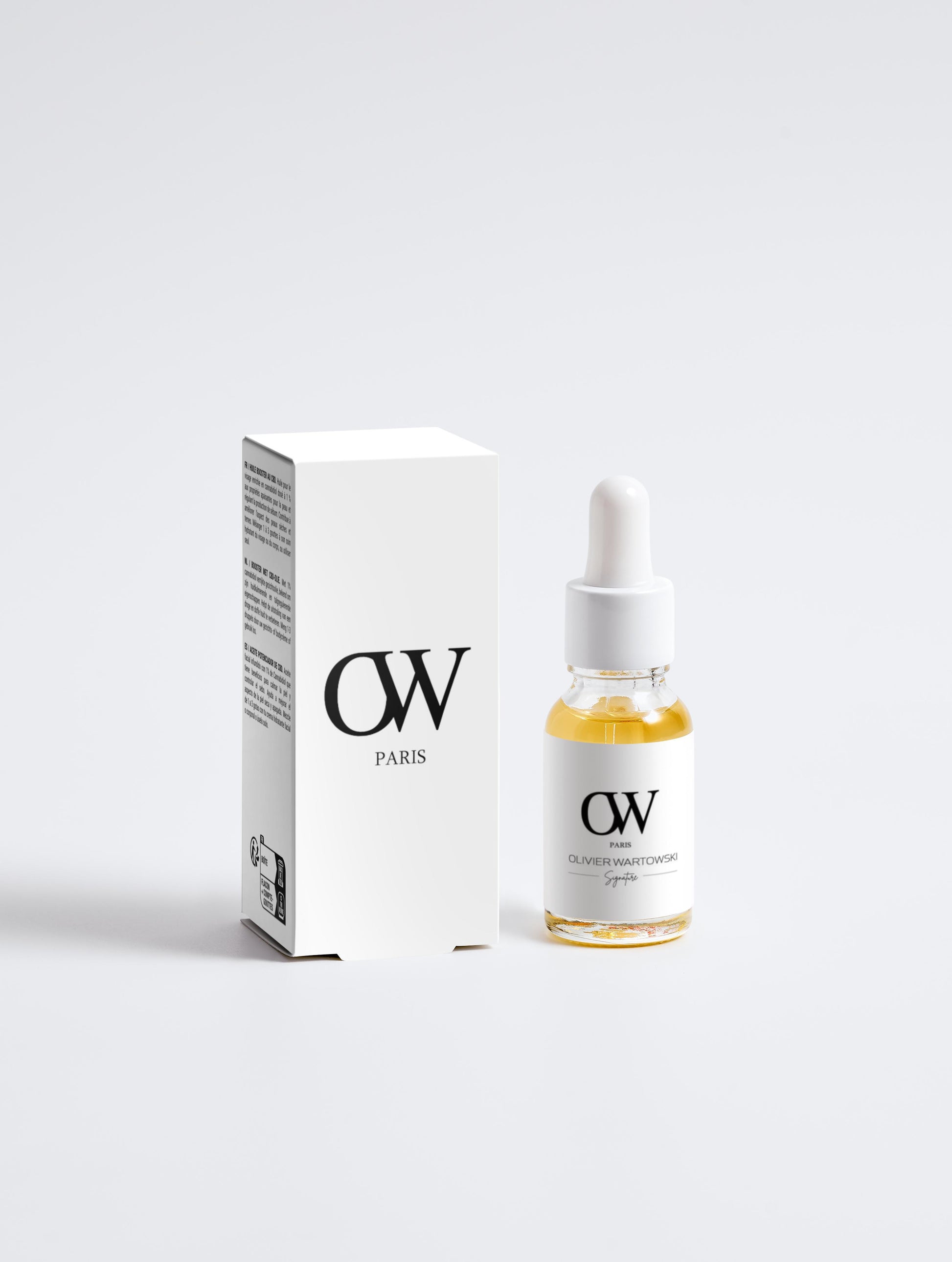 Ingrédients huile visage apaisante OW – dos flacon et packaging